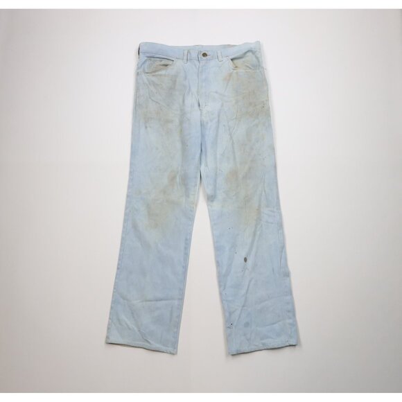 Vintage 70s Lee Mens Size 36x32 Thrashed Flared Wide Leg Denim Jeans Blue USA - Picture 1 of 16